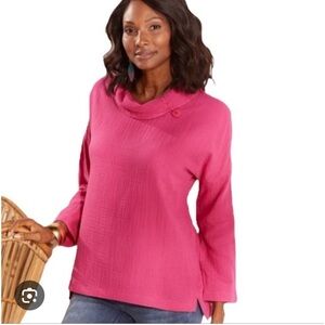 Soft surroundings crinkle gauze giovinezza cotton cowl neck  blouse top medium